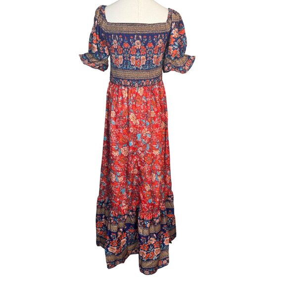 NEW Bohemian Large Floral Boho Maxi Dress Smocked Bodice & Puff Sleeves - Picture 9 of 12